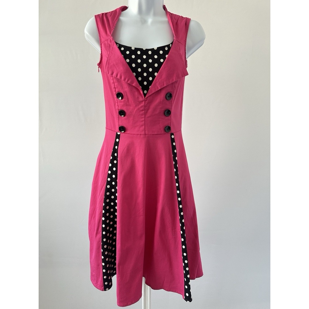KR KillReal Polka Dot Rockabilly Dress S Pink Black Retro Pinup (b13)